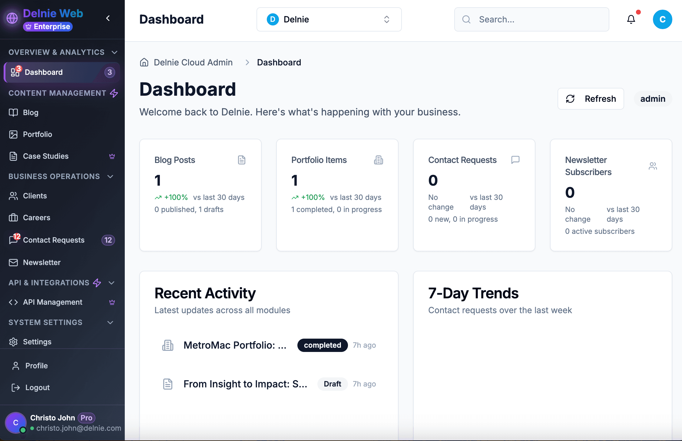 Delnie Web Admin interface